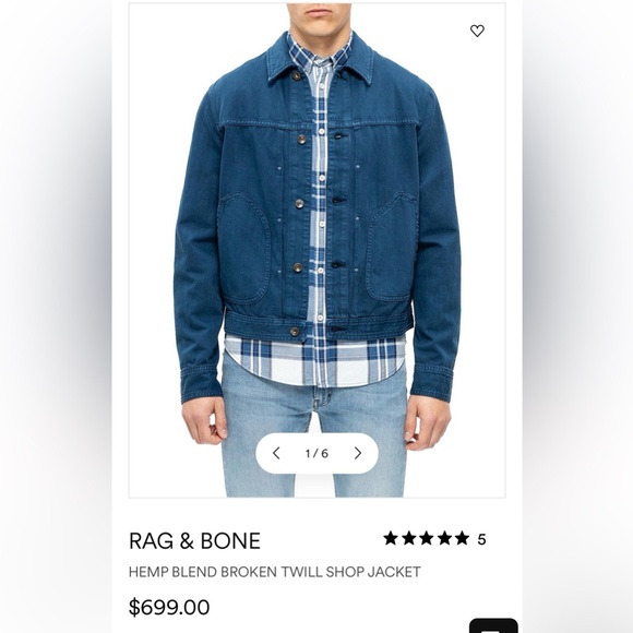 NWOT: Rag & Bone Hemp Blend Broken Twill Shop Jacket Mens Large